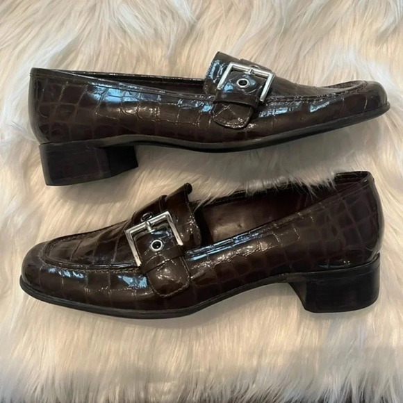 Michelle D Shoes Loafers Silver‎ Buckle Brown Sz 8M - Picture 5 of 10